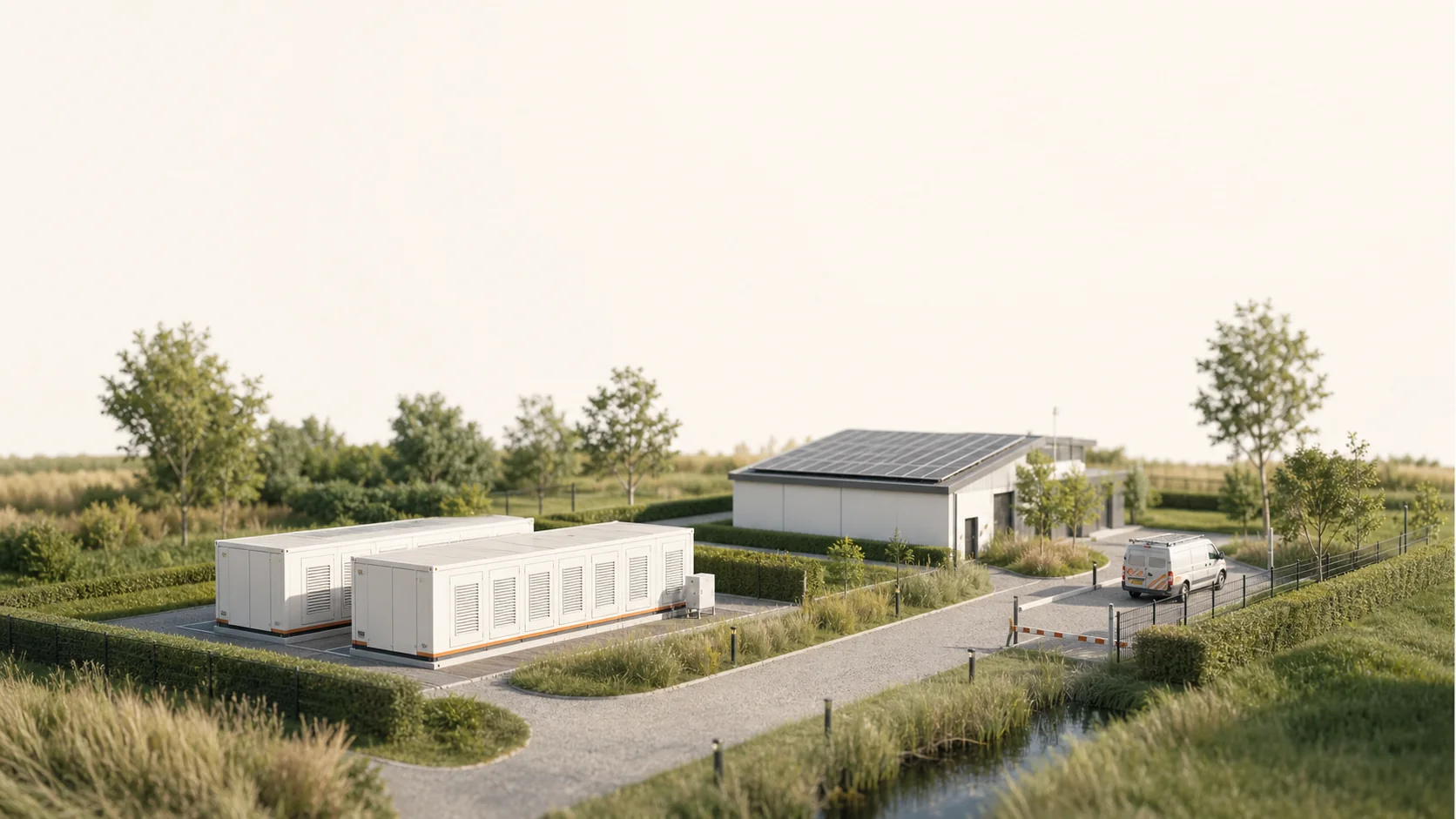 Zonnepanelen en energieopslag op een zakelijke bedrijfslocatie